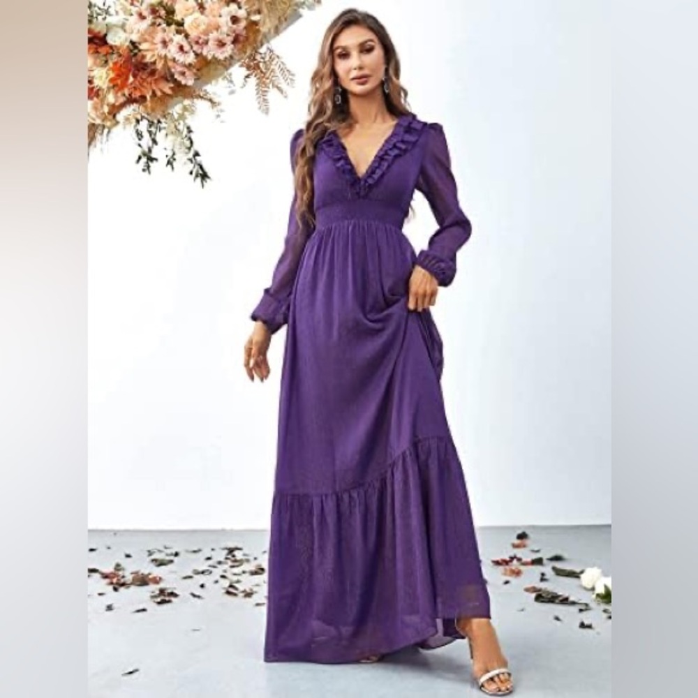 Chic Long Sleeve Purple Dress